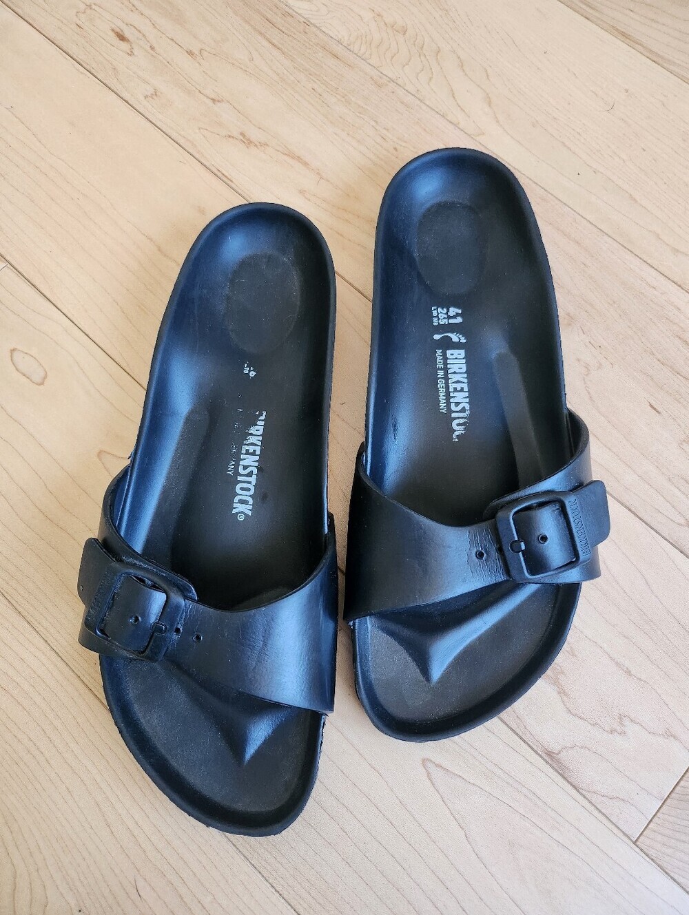 Birkenstock Madrid Essentials Black Slip-On Single Strap Buckle Slides EU41